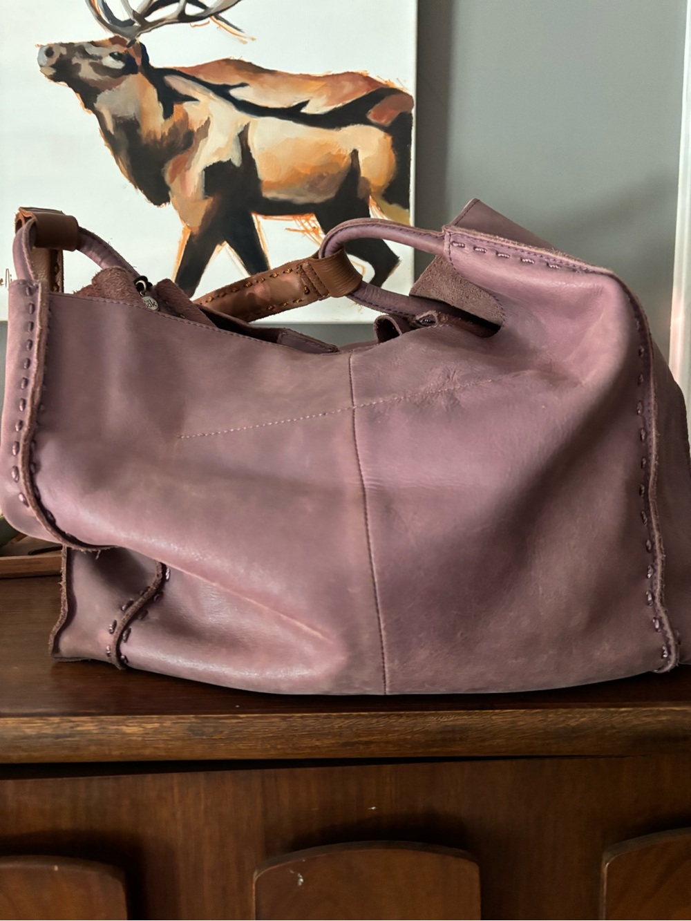 The Sak Los Feliz Leather Large Tote Slouchy Shoulder Bag Purple / Dusty Mauve - Picture 3 of 9